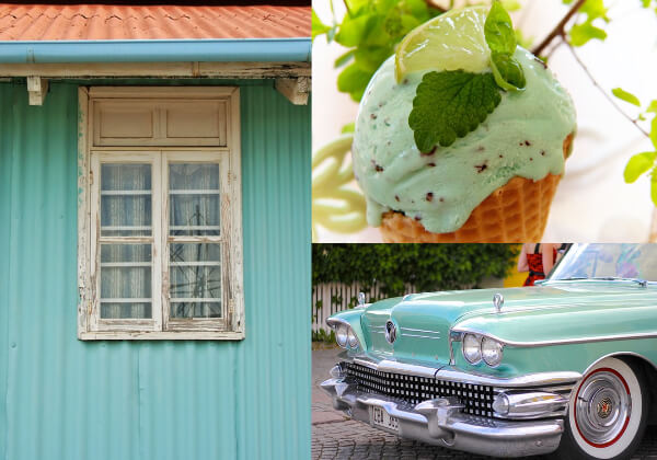 チョコミントアイスとミント色の車、ミント色の外壁